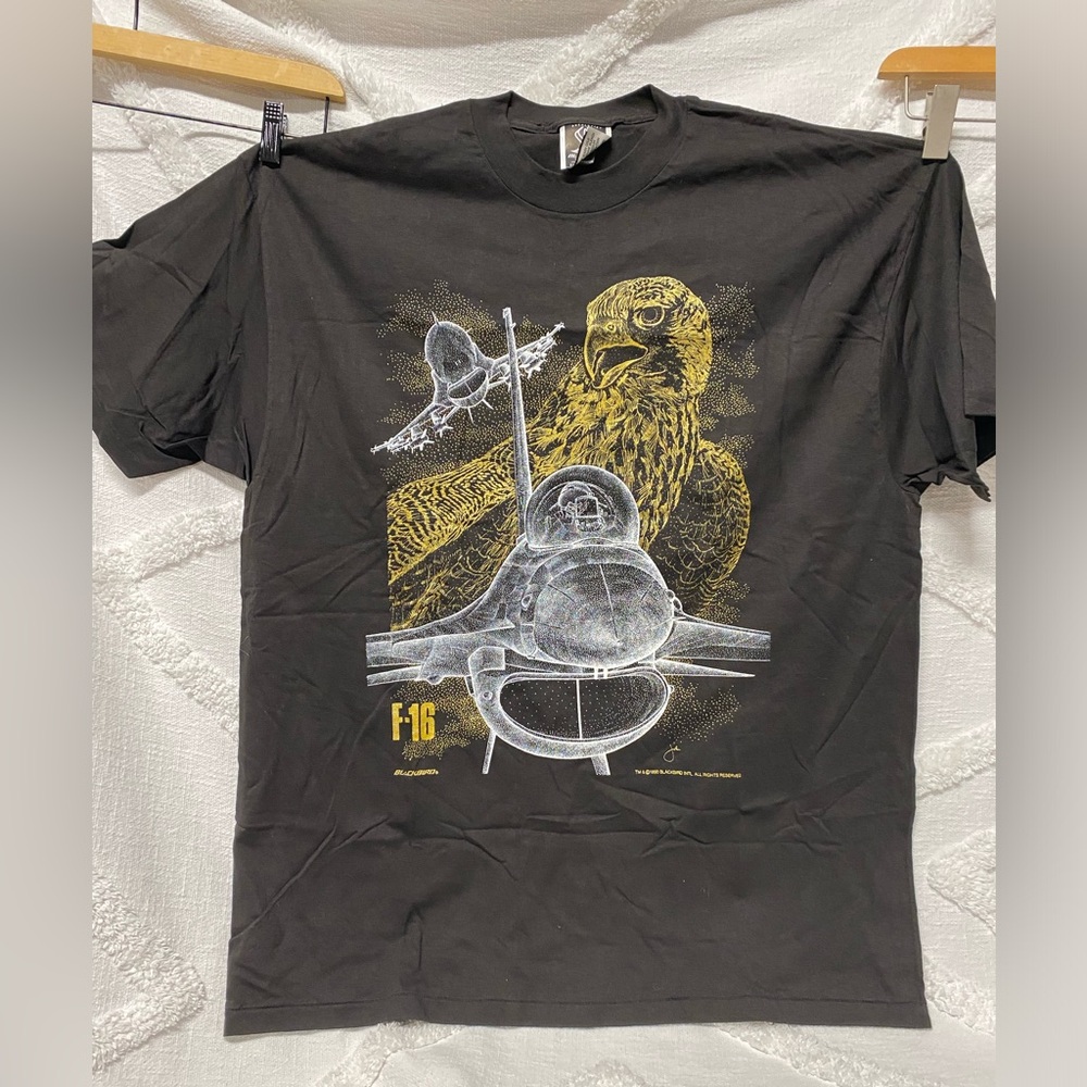 Blackbird F-16 Falcon Graphic T-Shirt 1990 XXL Never Worn Single Stitch